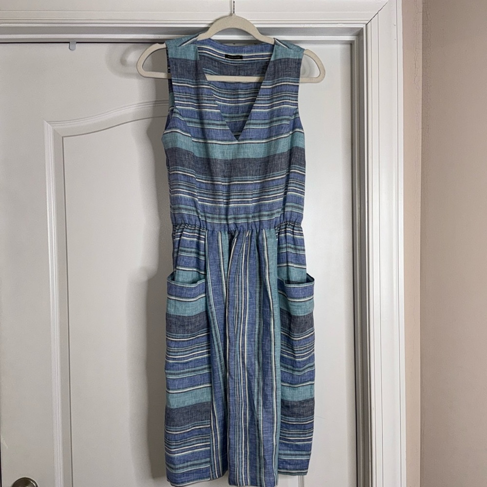 Italian linen Blue striped pocket dress
